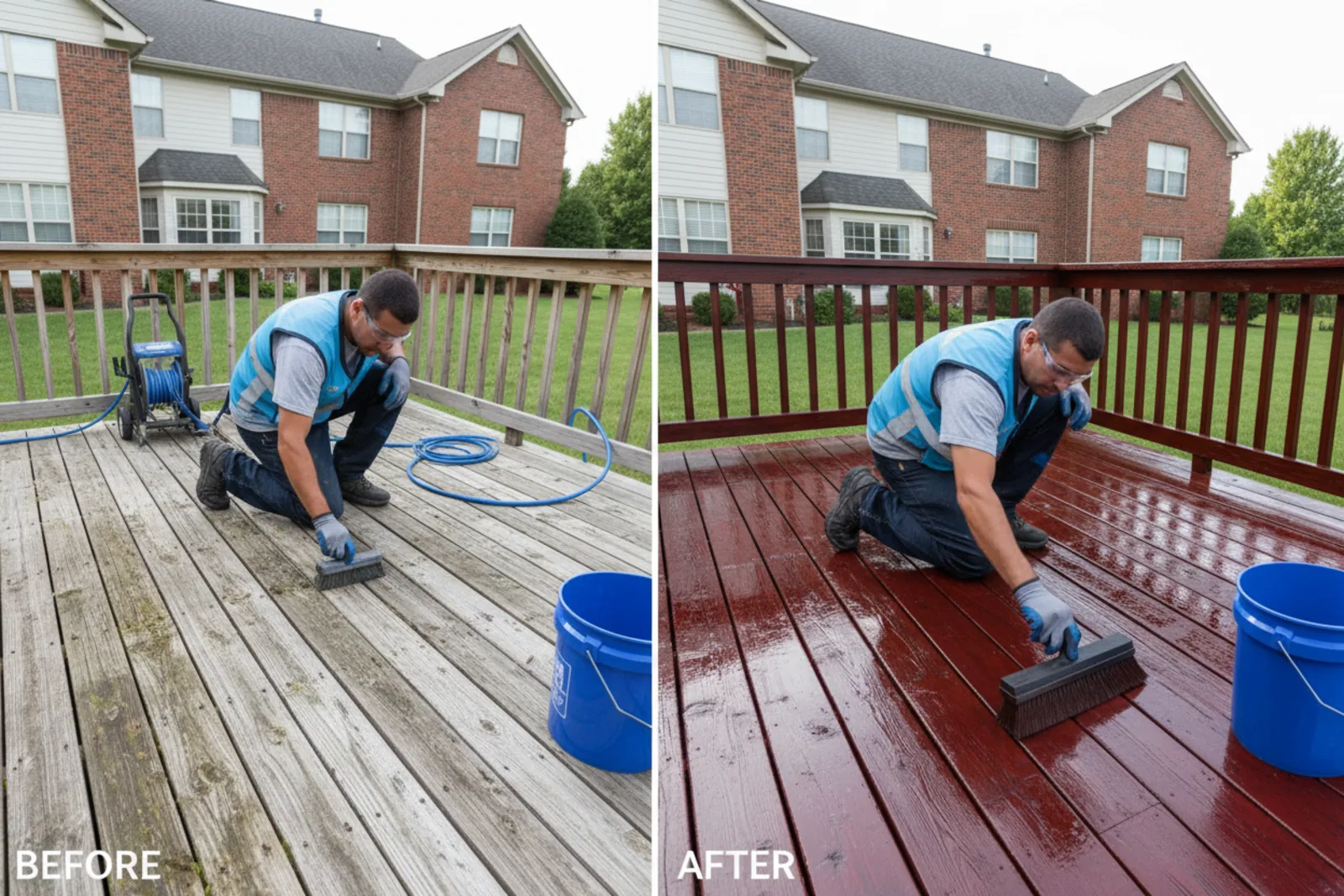 Deck cleaning Nicholasville KY before and after results showing complete staining restoration transformation