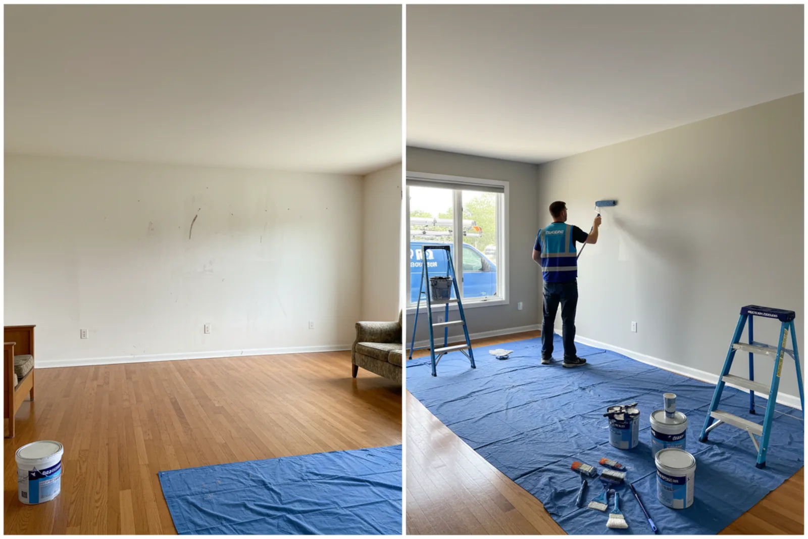 Interior painting Richmond KY professional applying roller coat to residential walls with efficient technique